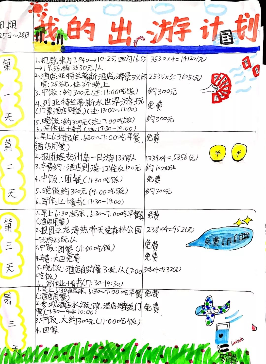 小学生简单的旅游计划表